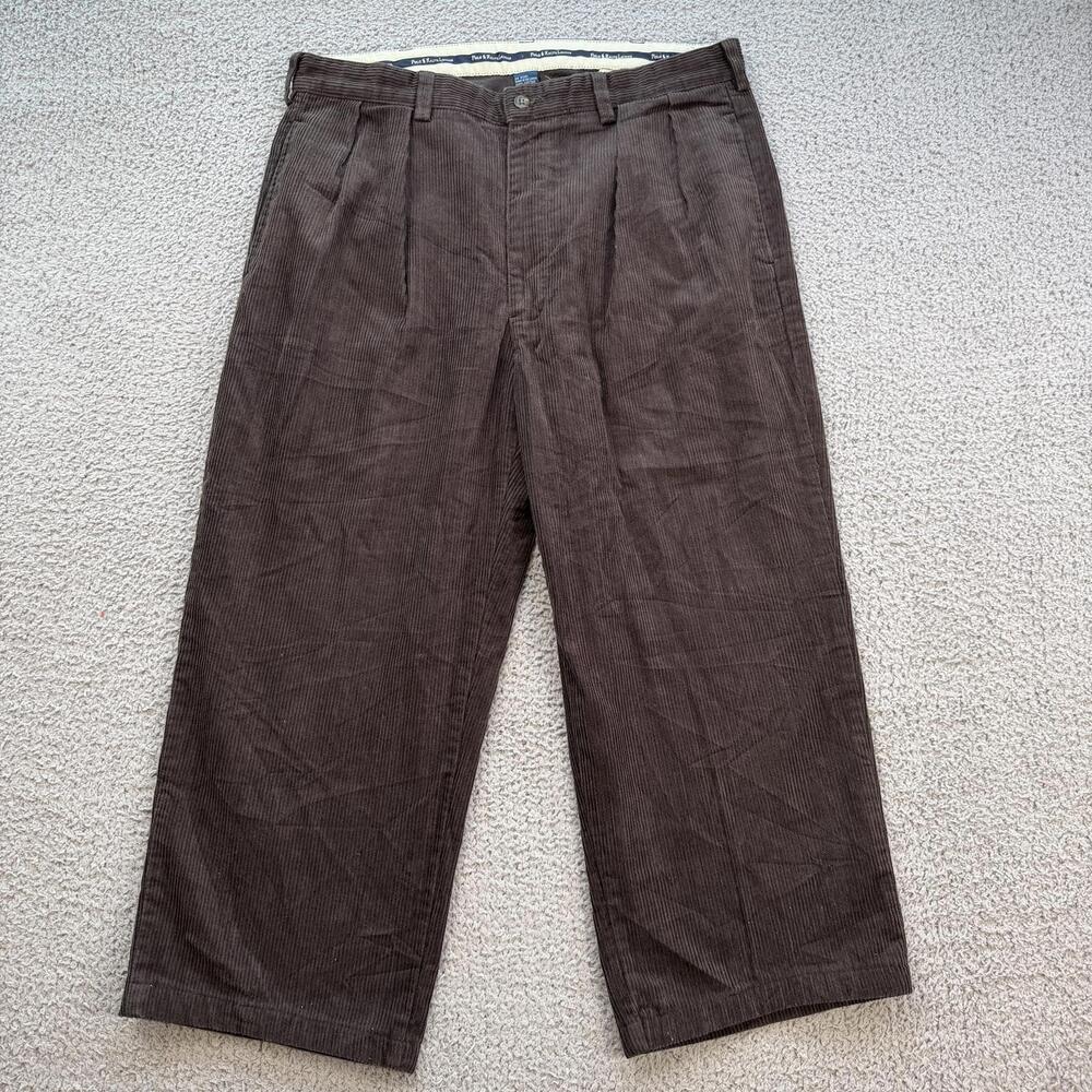 Vintage Polo Ralph Lauren Brown Corduroy Pants Mens 35x24 Pleated Straight Leg